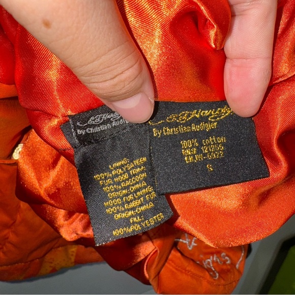 VTG Ed Hardy Trech Coats Embroidered Tiger Tattoo Y2K  Women Small Orange Gothic - Picture 12 of 14